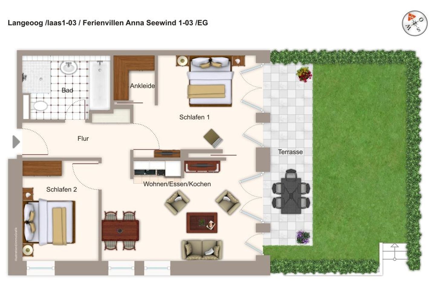 Apartmentvilla Anna See Apartmentvilla Anna See 1-03 Langeoog - Grundriss (Angaben ohne Gewähr)