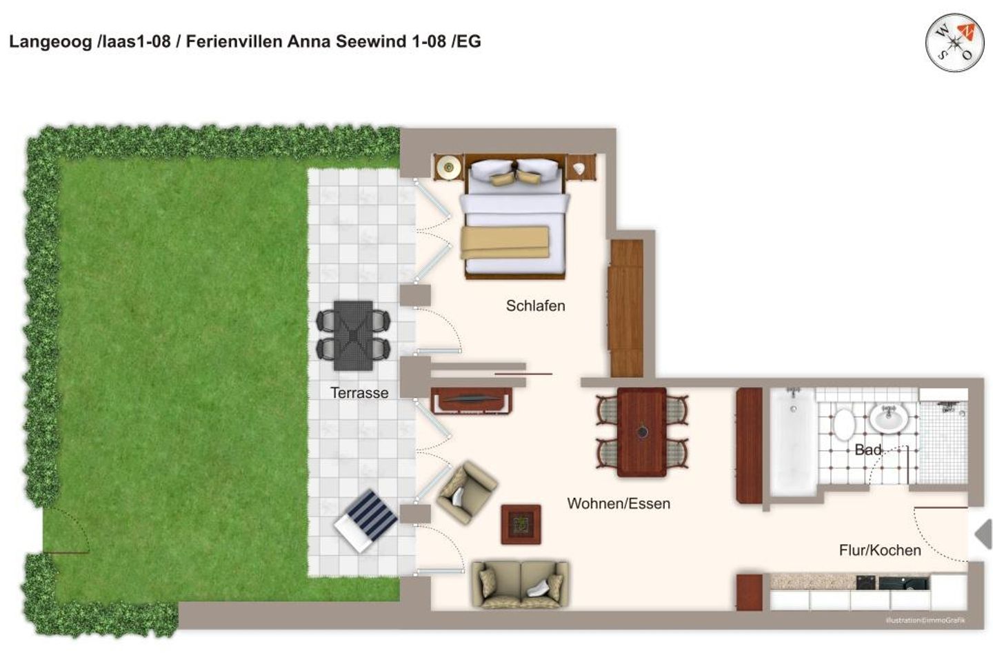 Apartmentvilla Anna See Apartmentvilla Anna See 1-08 Langeoog - Grundriss (Angaben ohne Gewähr)