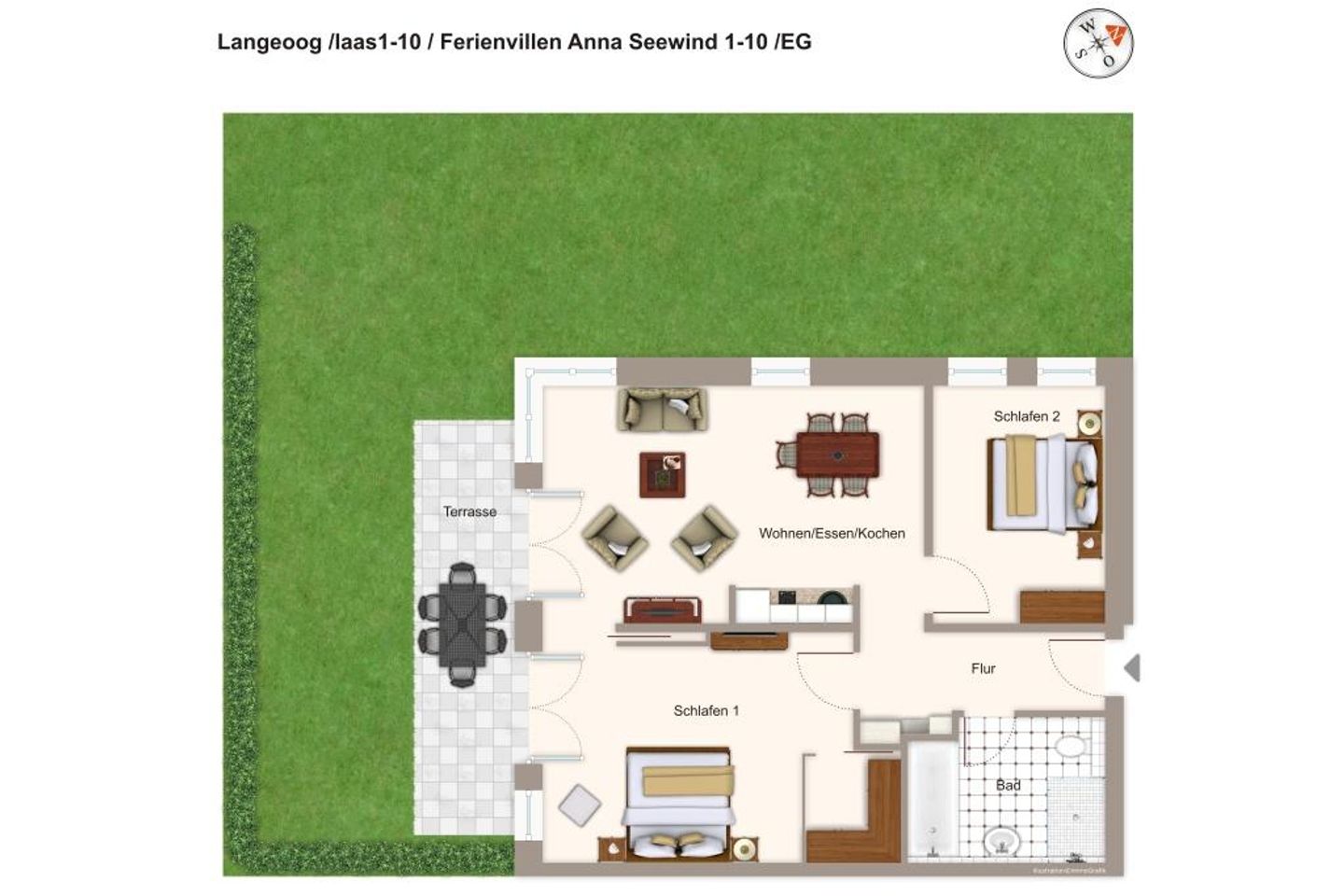 Apartmentvilla Anna See Apartmentvilla Anna See 1-10 Langeoog - Grundriss (Angaben ohne Gewähr)
