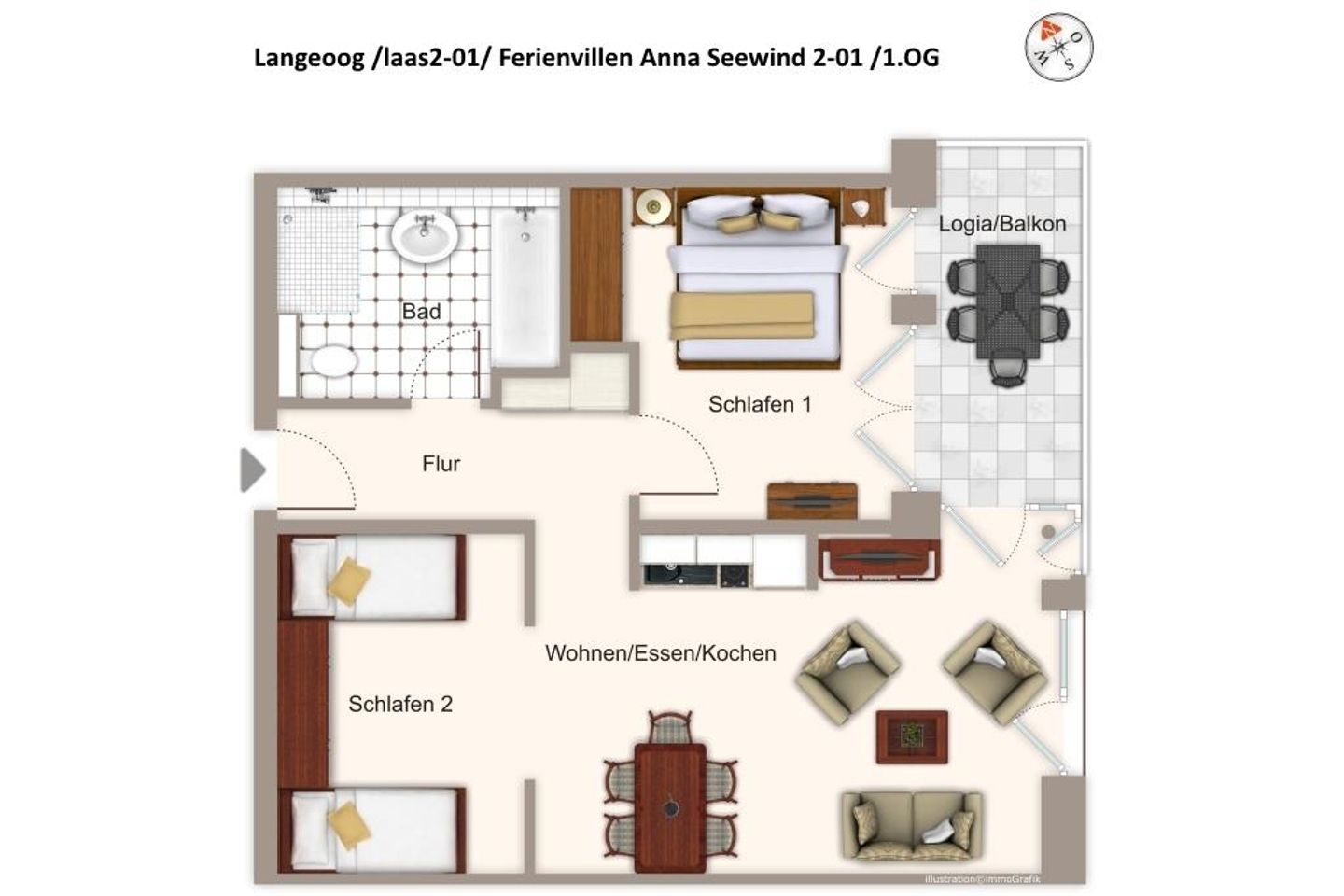 Apartmentvilla Anna See Apartmentvilla Anna See 2-01 Langeoog - Grundriss (Angaben ohne Gewähr)