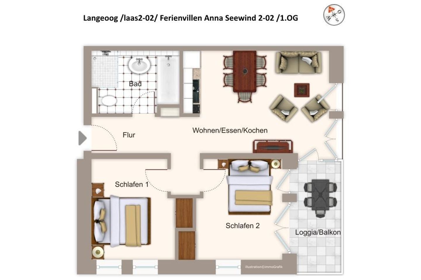 Apartmentvilla Anna See Apartmentvilla Anna See 2-02 Langeoog - Grundriss (Angaben ohne Gewähr)