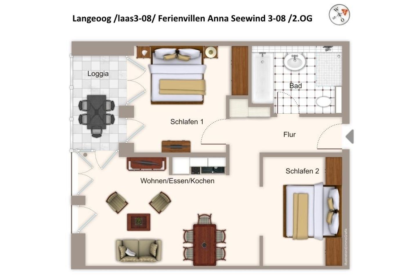 Apartmentvilla Anna See Apartmentvilla Anna See 3-08 Langeoog - Grundriss (Angaben ohne Gewähr)