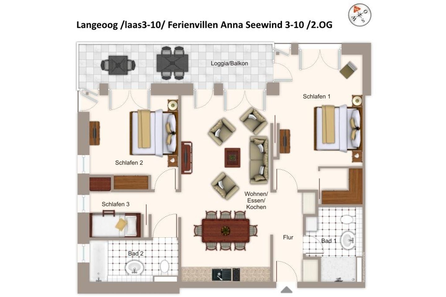 Apartmentvilla Anna See Apartmentvilla Anna See 3-10 Langeoog - Grundriss (Angaben ohne Gewähr)