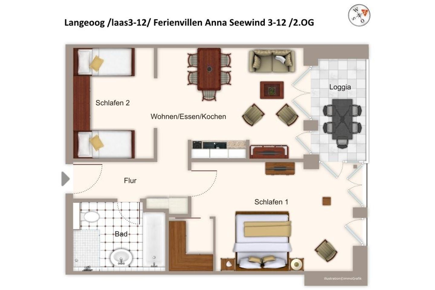 Apartmentvilla Anna See Apartmentvilla Anna See 3-12 Langeoog - Grundriss (Angaben ohne Gewähr)
