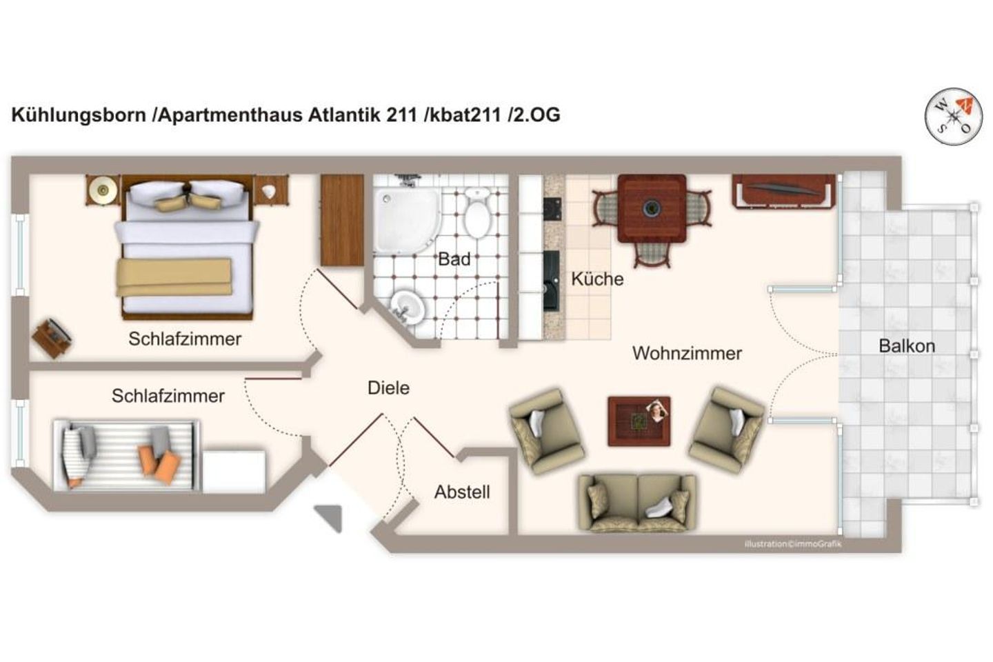 Apartmenthaus Atlantik Apartmenthaus Atlantik 211 Kühlungsborn - Grundriss (Angaben ohne Gewähr)