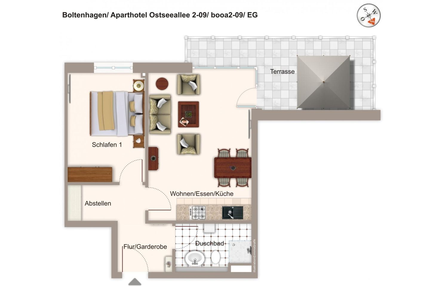 Aparthotel Ostseeallee Aparthotel Ostseeallee 2-09 Boltenhagen - Grundriss (Angaben ohne Gewähr)