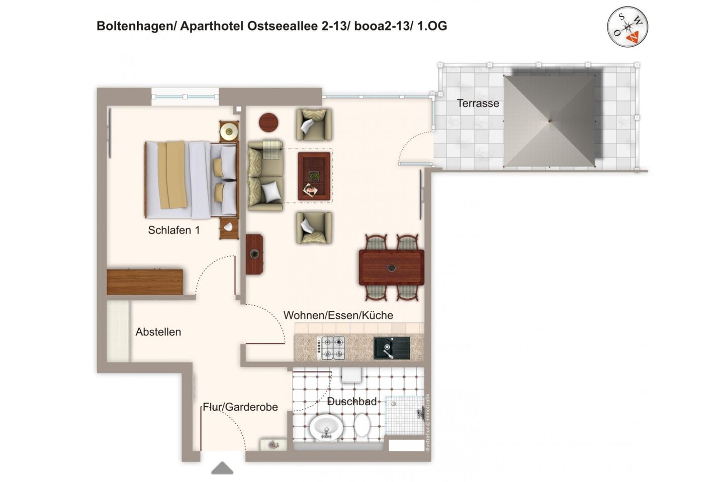 Aparthotel Ostseeallee Aparthotel Ostseeallee 2-13 Boltenhagen - Grundriss (Angaben ohne Gewähr)
