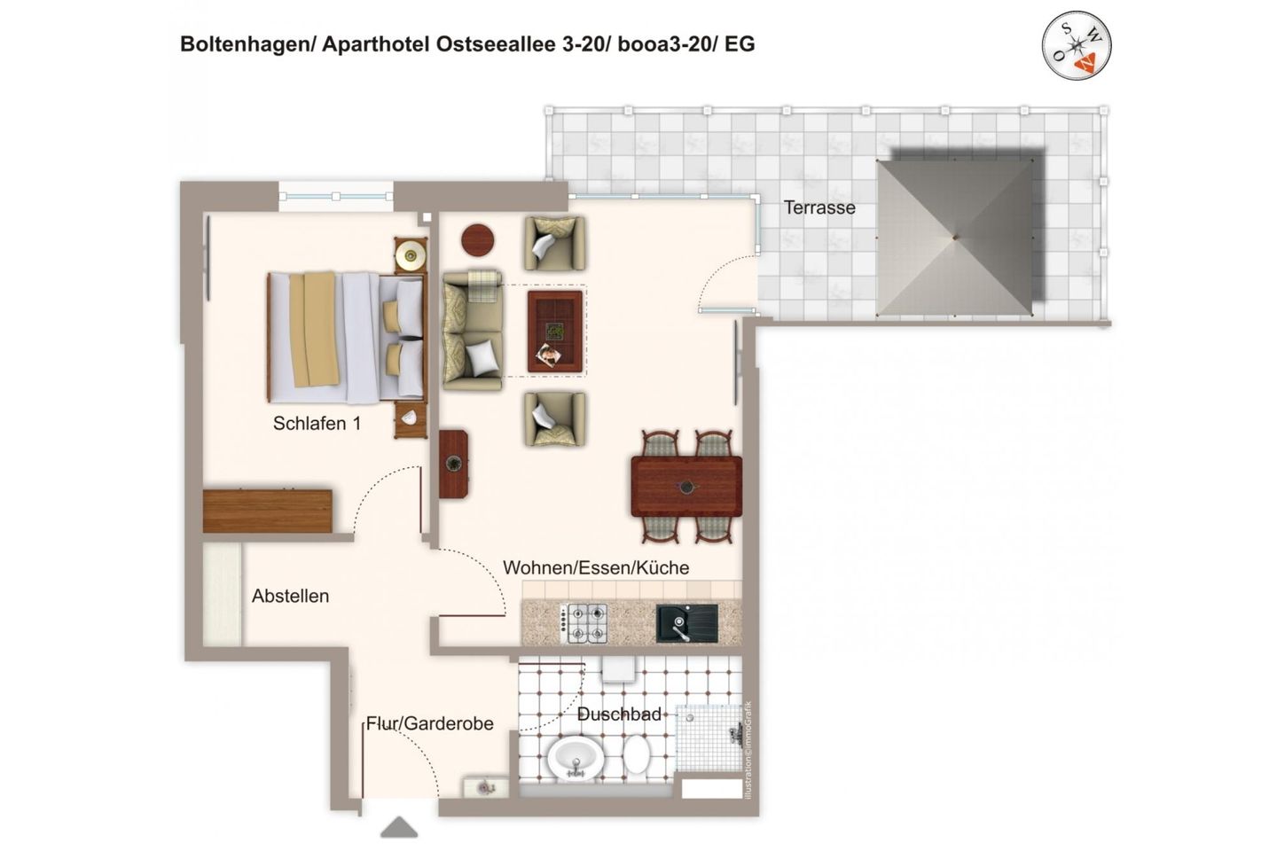 Aparthotel Ostseeallee Aparthotel Ostseeallee 3-20 Boltenhagen - Grundriss (Angaben ohne Gewähr)