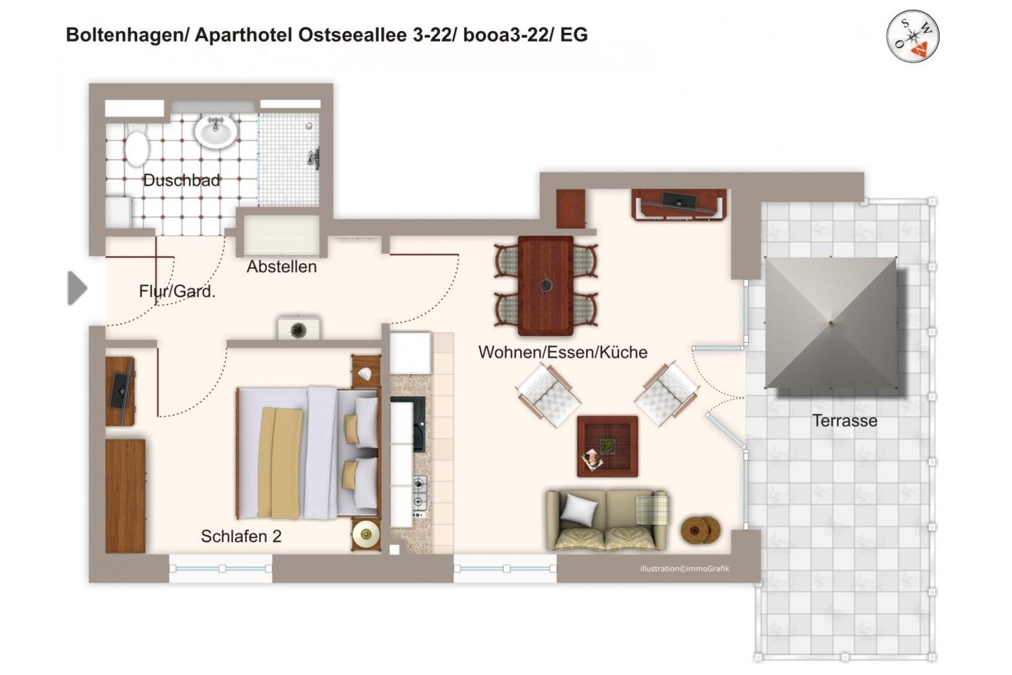 Aparthotel Ostseeallee Aparthotel Ostseeallee 3-22 Boltenhagen - Grundriss (Angaben ohne Gewähr)