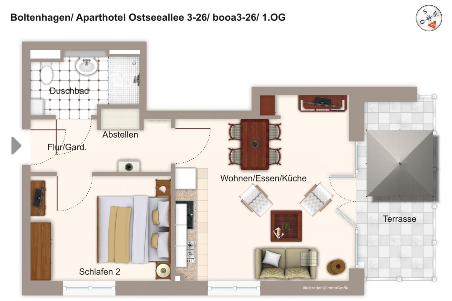 Aparthotel Ostseeallee Aparthotel Ostseeallee 3-26 Boltenhagen - Grundriss (Angaben ohne Gewähr)