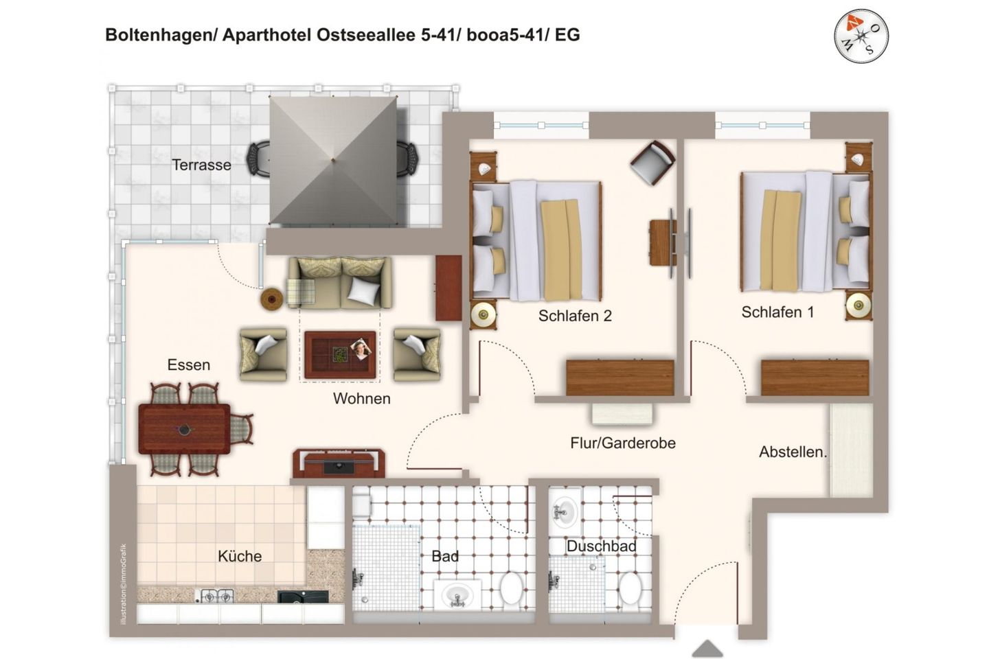 Aparthotel Ostseeallee Aparthotel Ostseeallee 5-41 Boltenhagen - Grundriss (Angaben ohne Gewähr)