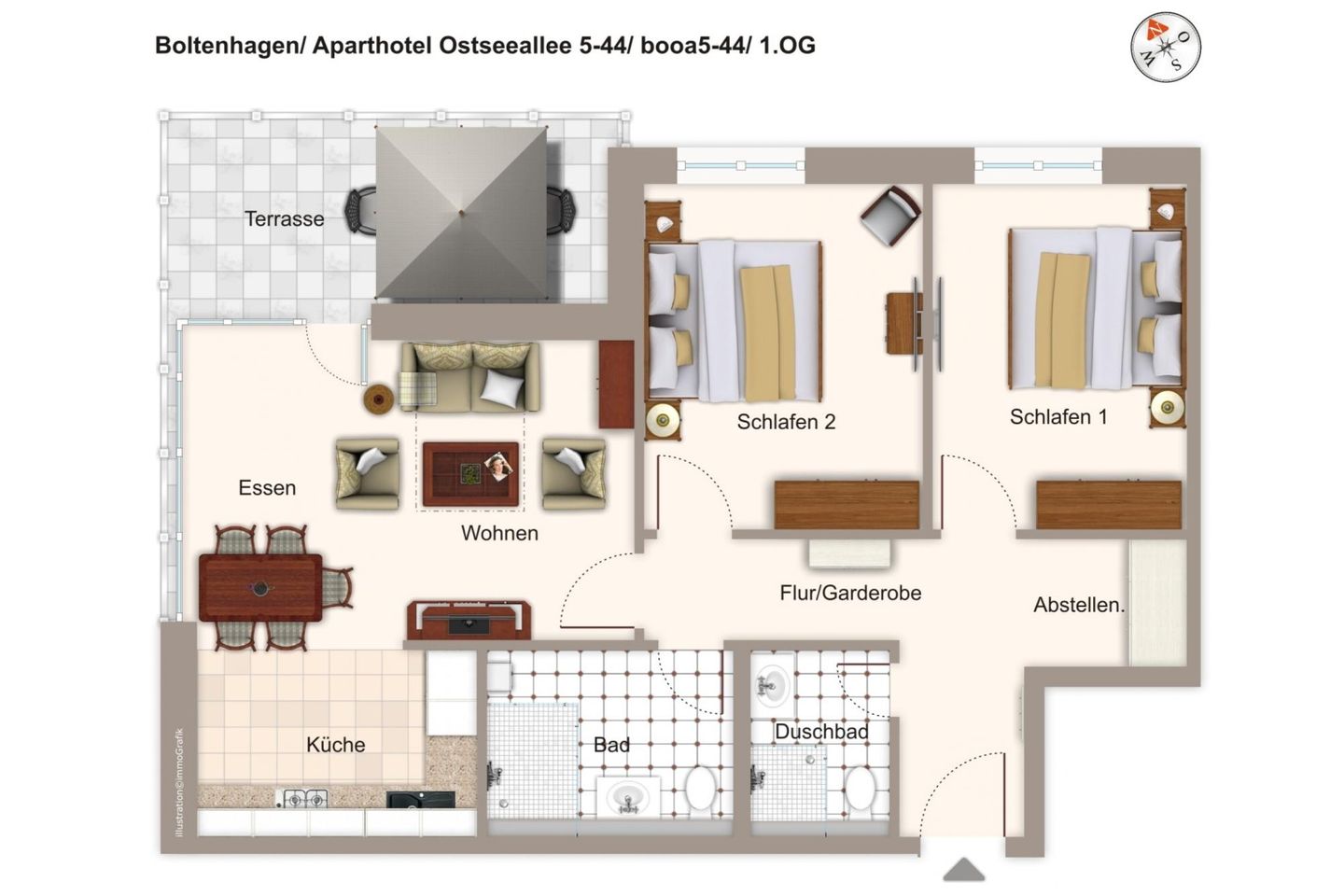 Aparthotel Ostseeallee Aparthotel Ostseeallee 5-44 Boltenhagen - Grundriss (Angaben ohne Gewähr)