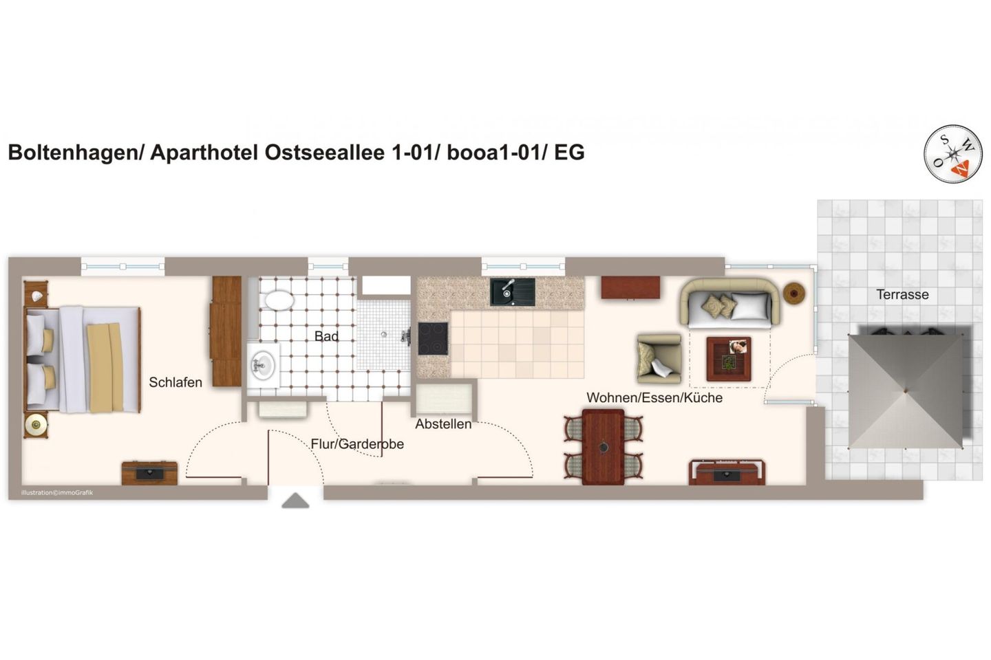 Aparthotel Ostseeallee Aparthotel Ostseeallee 1-01 Boltenhagen - Grundriss (Angaben ohne Gewähr)