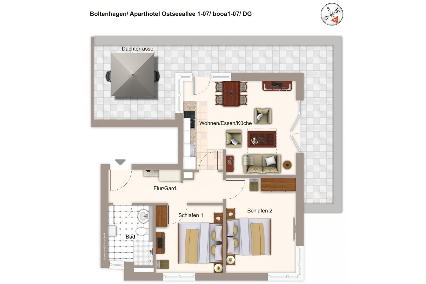 Aparthotel Ostseeallee Aparthotel Ostseeallee 1-07 Boltenhagen - Grundriss (Angaben ohne Gewähr)