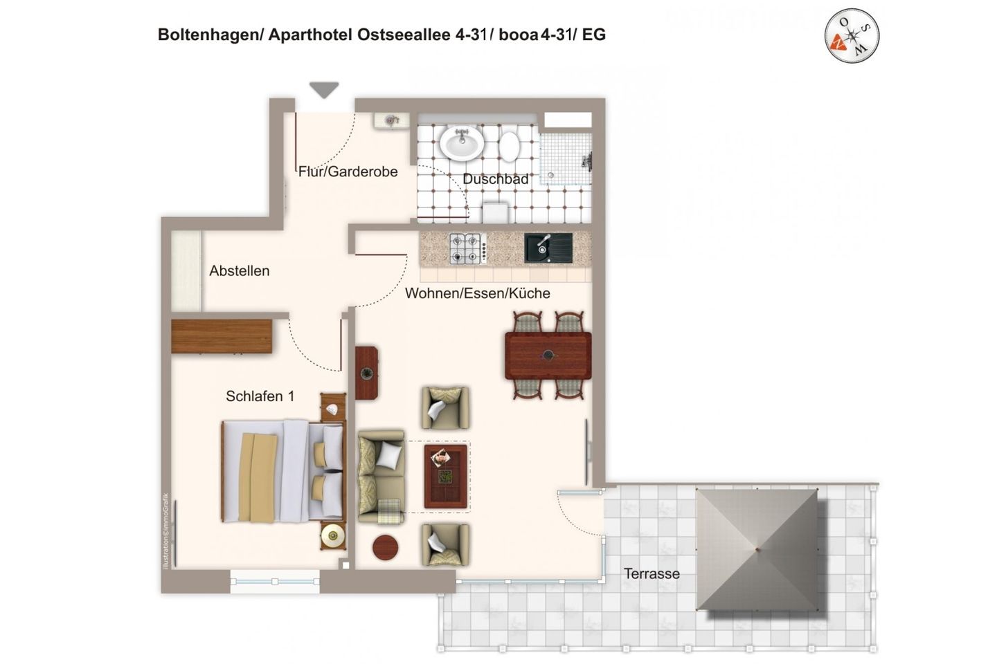 Aparthotel Ostseeallee Aparthotel Ostseeallee 4-31 Boltenhagen - Grundriss (Angaben ohne Gewähr)