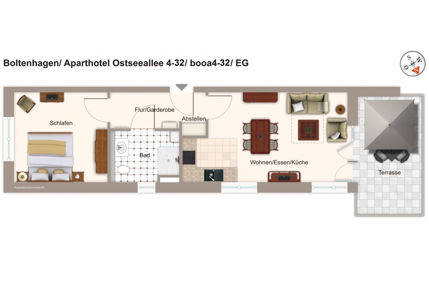 Aparthotel Ostseeallee Aparthotel Ostseeallee 4-32 Boltenhagen - Grundriss (Angaben ohne Gewähr)