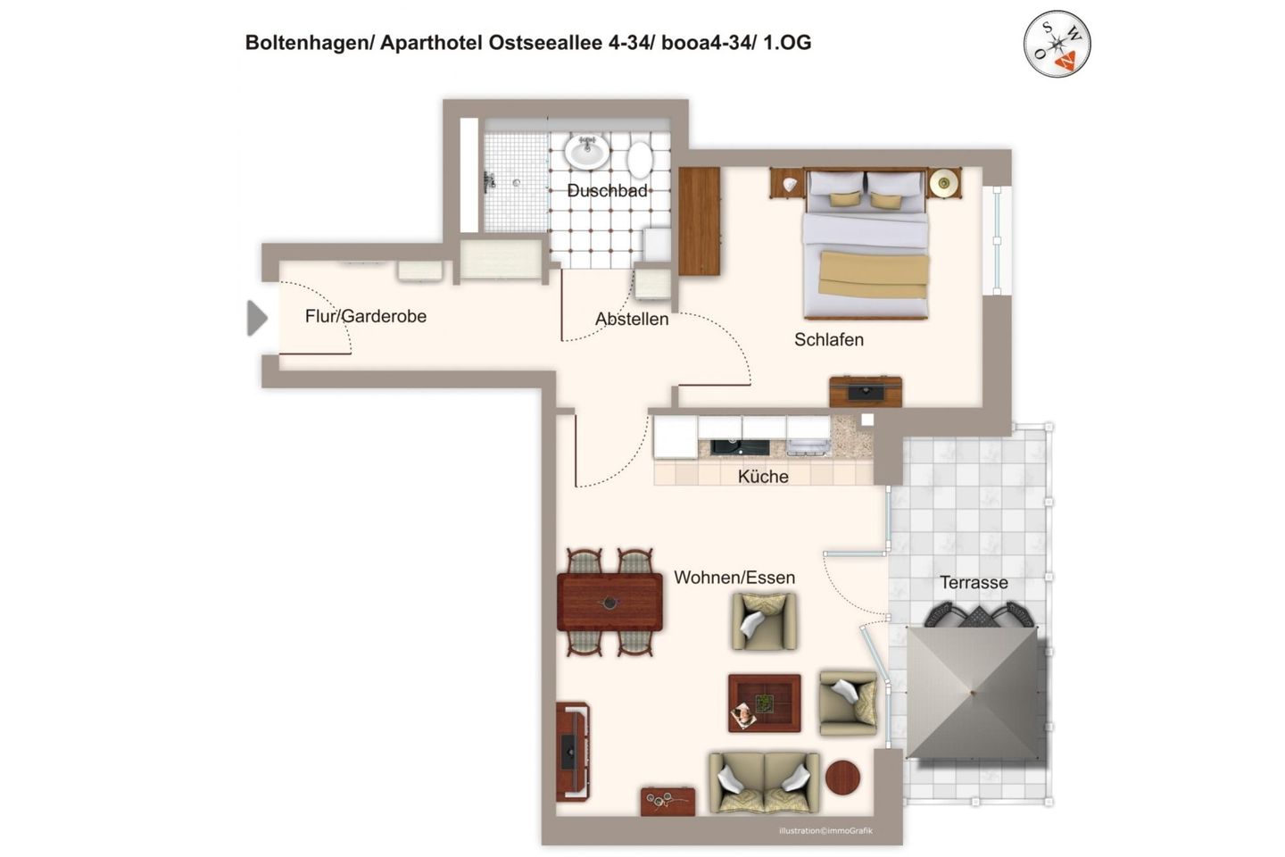Aparthotel Ostseeallee Aparthotel Ostseeallee 4-34 Boltenhagen - Grundriss (Angaben ohne Gewähr)