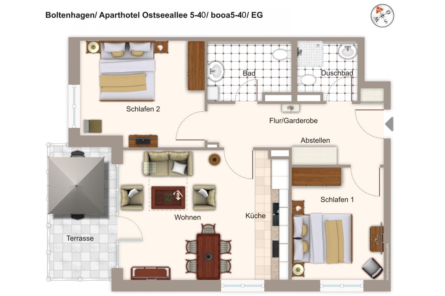 Aparthotel Ostseeallee Aparthotel Ostseeallee 5-40 Boltenhagen - Grundriss (Angaben ohne Gewähr)
