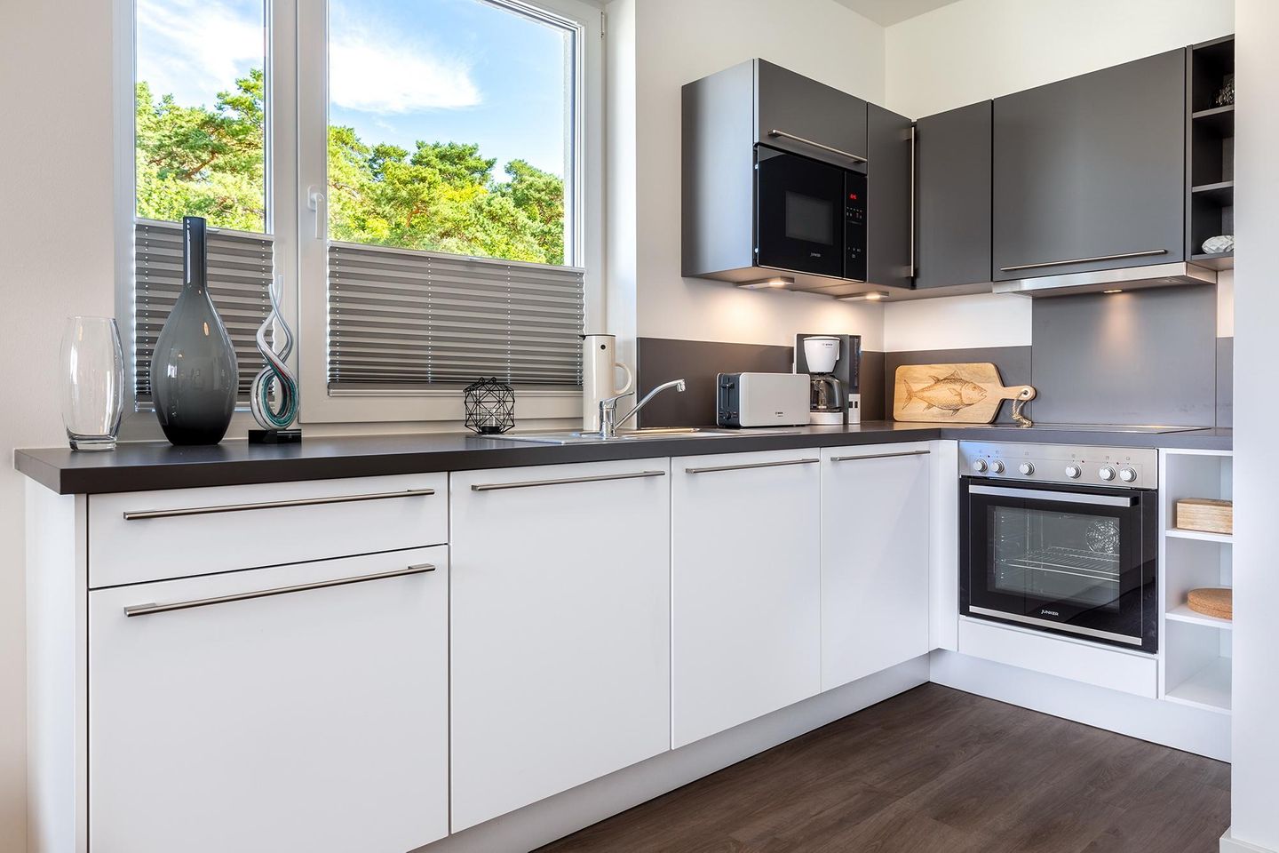 Aparthotel Ostseeallee Aparthotel Ostseeallee 5-45 Boltenhagen - Küchenzeile mit Backofen, Mikrowelle und Geschirrspüler