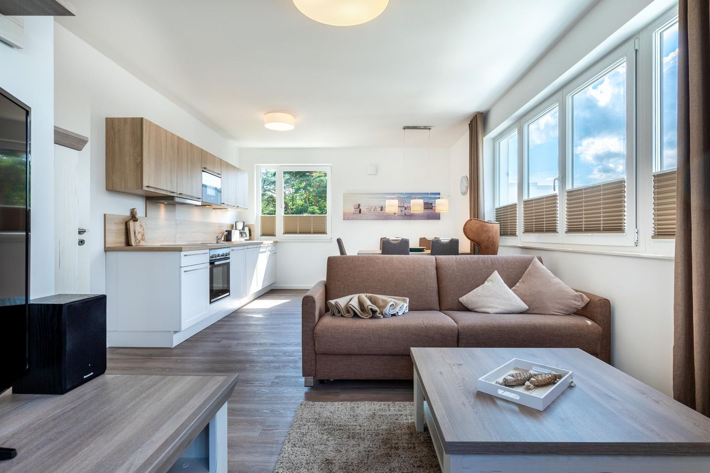 Aparthotel Ostseeallee Aparthotel Ostseeallee 1-06 Boltenhagen - Wohn-/Essbereich mit Doppelschlafcouch (1,60x2,00m), Couchtisch und TV