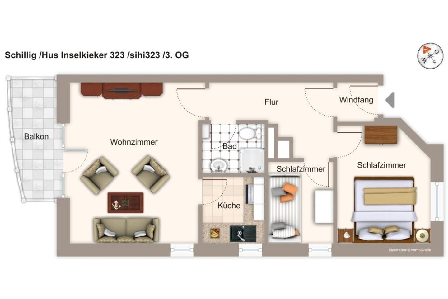 Hus Inselkieker Hus Inselkieker 323 Schillig - Grundriss (Angaben ohne Gewähr)