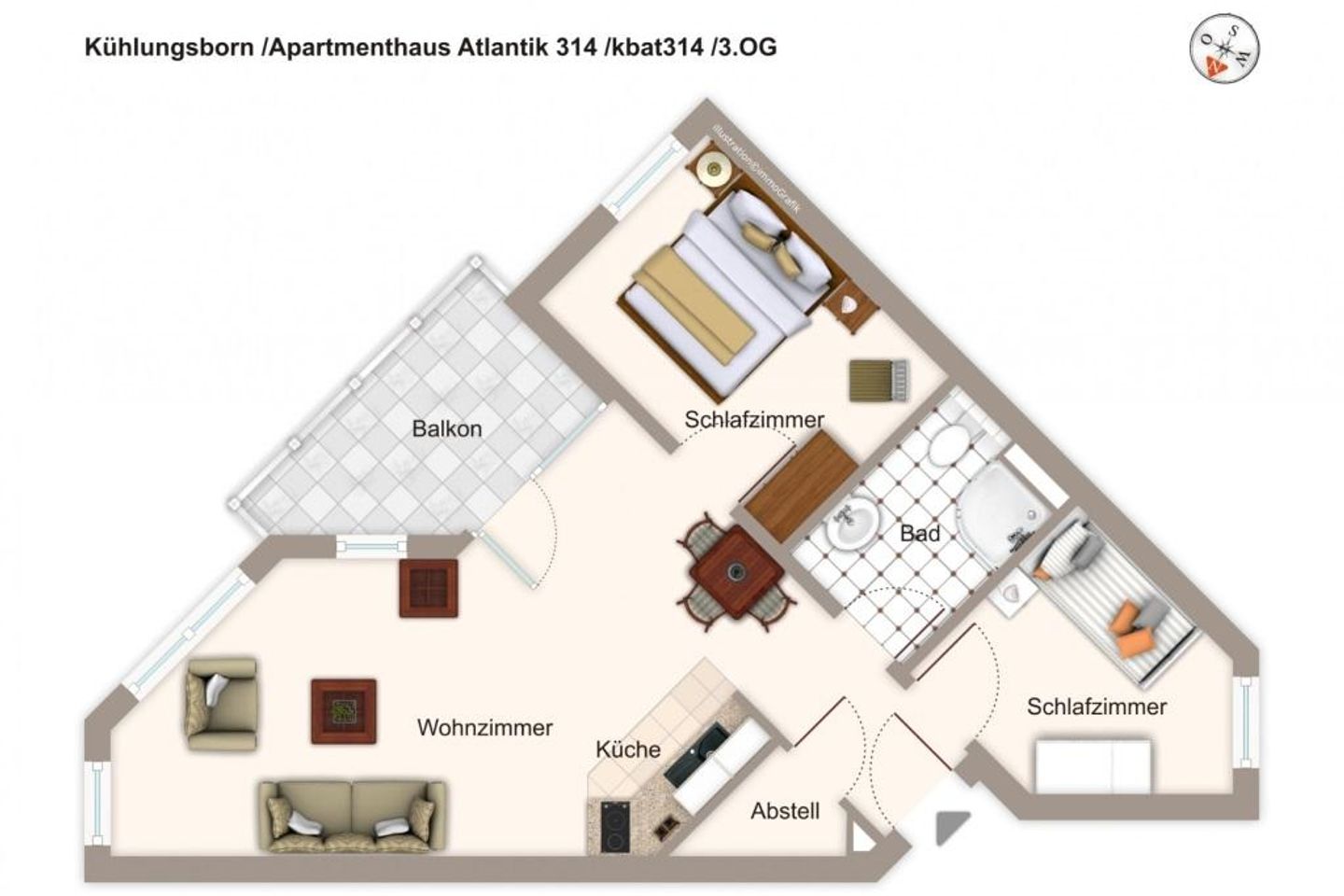 Apartmenthaus Atlantik Apartmenthaus Atlantik 314 Kühlungsborn - Grundriss