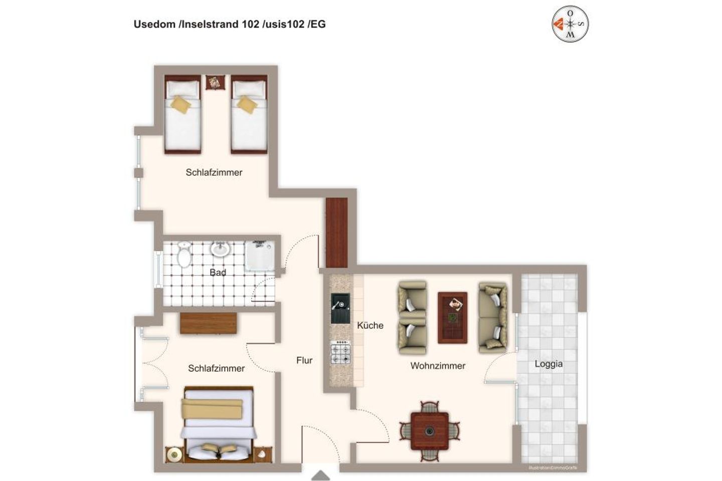 Inselstrand Inselstrand 102 Usedom - Grundriss (Angaben ohne Gewähr)