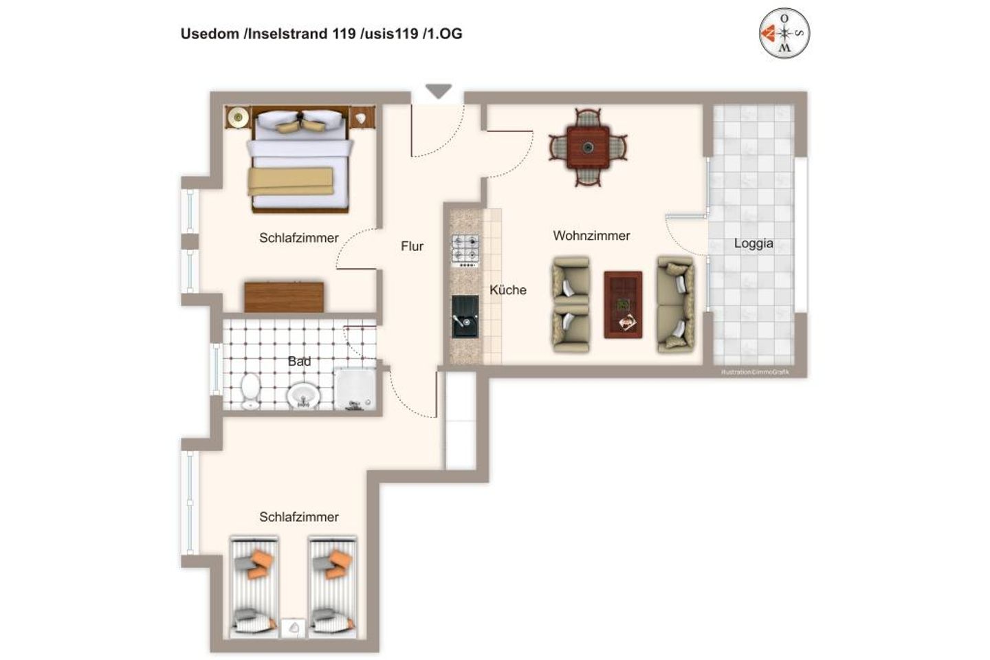 Inselstrand Inselstrand 119 Usedom - Grundriss (Angaben ohne Gewähr)