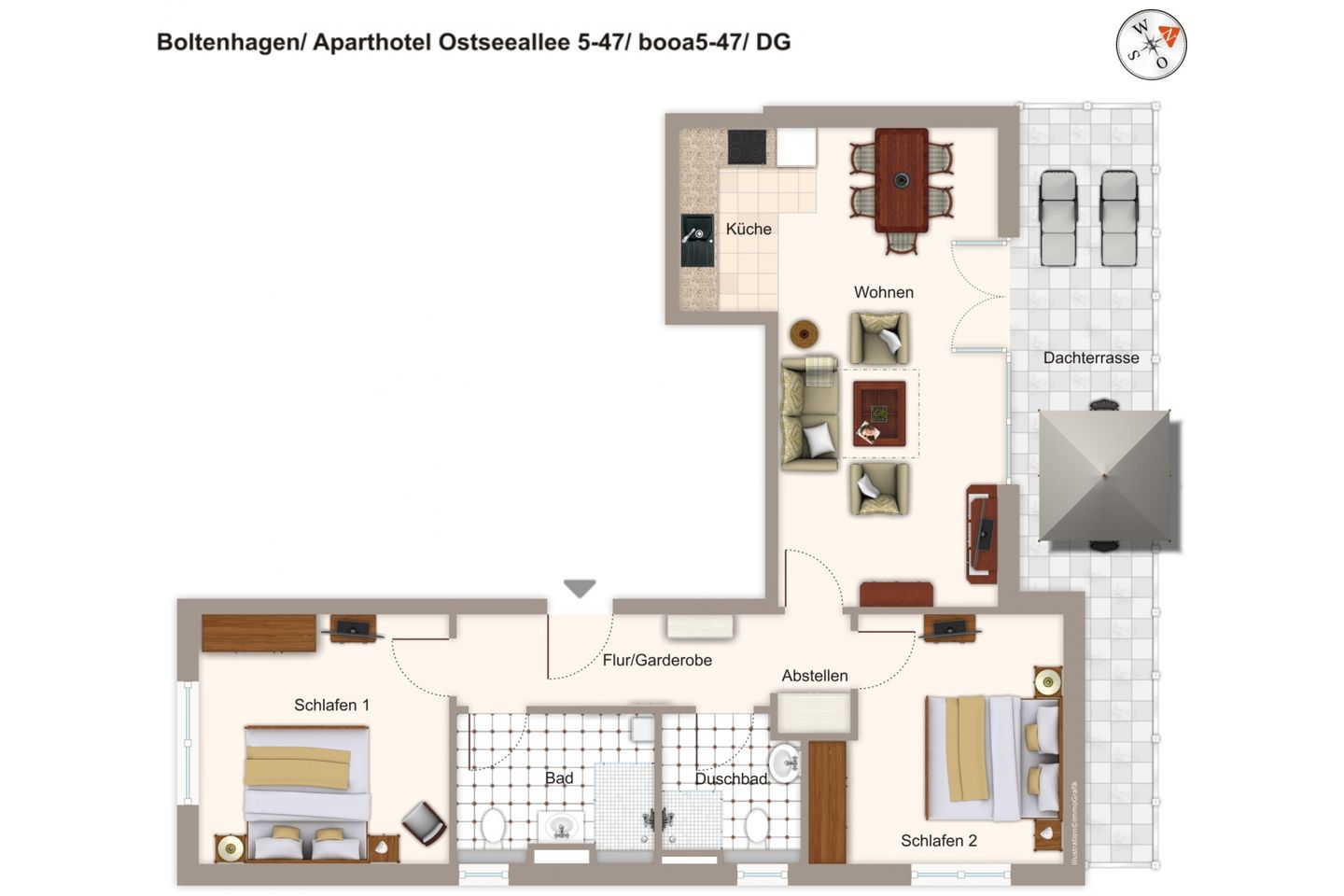 Aparthotel Ostseeallee Aparthotel Ostseeallee 5-47 Boltenhagen - Grundriss (Angaben ohne Gewähr)