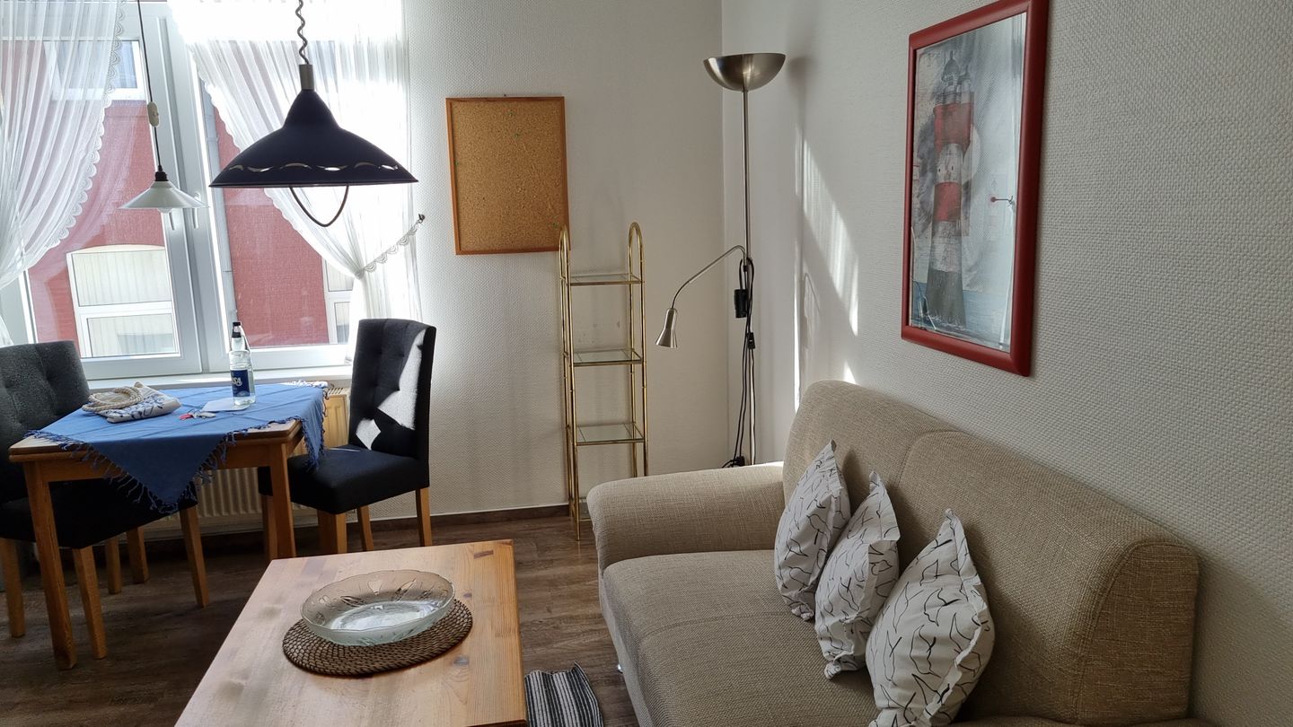 Haus Borkumitte Appartement Möwensteert Haus Borkumitte - Wohnzimmer Sitzecke