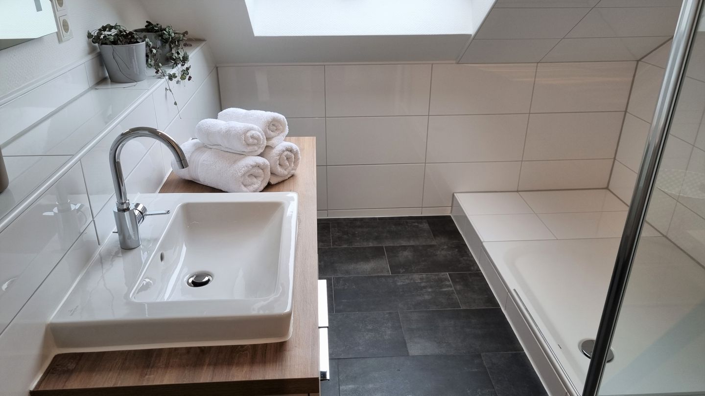 Haus Borkumitte Appartement Mellum Haus Borkumitte - Bad Waschbecken