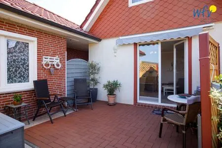 Terrasse Ferienhaus Heidi Häuschen Seehund