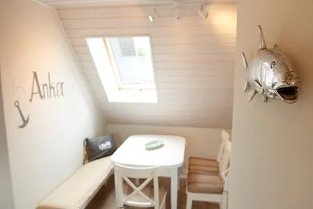 Küche / Küchenzeile Ferienwohnung Ankerplatz mit SPIELSCHEUNE am Wittensee