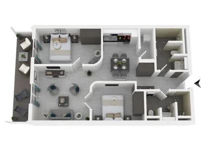 Ferienapartment Ostseestuv Wustrow – Grundriss der modernen Ferienwohnung mit zwei Schlafzimmern, Wohnbereich  Ostseestuv