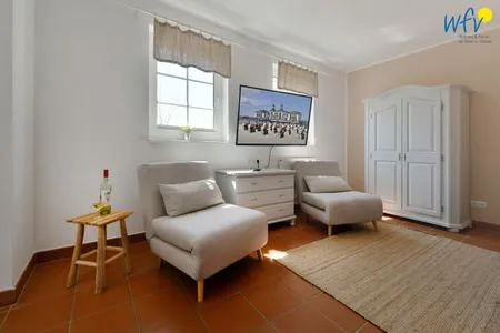 Schlafzimmer Ferienhaus am Gutspark Dranske Ferienwohnung Sandglöckchen