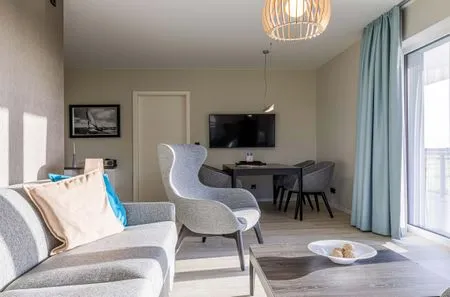 Ferienwohnung Strandblick Ostseebad Wustrow ZweiWasser Alte Seefahrtschule Gemütlicher Wohnbereich  Strandblick