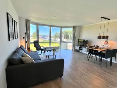 Wohnzimmer Moderne Ferienwohnung N°9 Stexwig mit Panorama Schleiblick