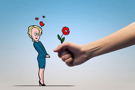 Cartoon Frau bekommt Blume