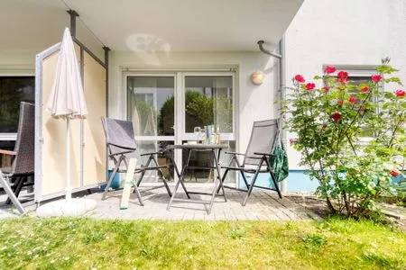 Blick auf die möblierte Terrasse Residenz am Strand Backfisch - Wohnung 5-66