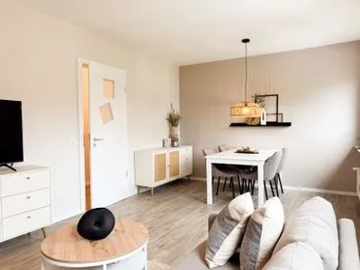 Wohnzimmer Ferienwohnung 'Borbystrand' in Eckernförde – Strandnah und familienfreundlich