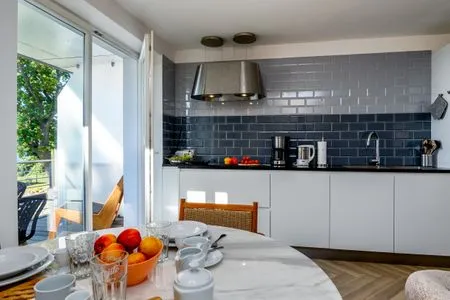 Küche / Küchenzeile FeWo Dwarslöper - Balkon, Sauna, Meerblick