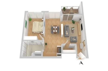 Ferienwohnung Sieglinde Hafenresidenz Waren (Müritz) – Grundriss der modernen Ferienwohnung mit Balkon und Seeblick  Sieglinde