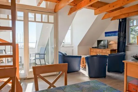 Wohnzimmer Ferienwohnung Haffblick im Haus am Yachthafen
