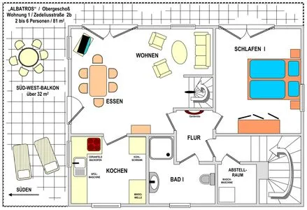 Wohn- und Schlafbereich (1. Etage) Albatros Whg.01
