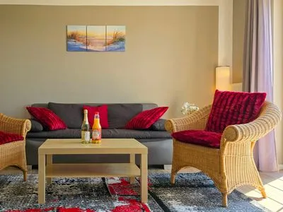 Wohnzimmer Ferienwohnung Muschel - Ostsee-Urlaub mit Hund