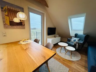 Wohnzimmer Ferienwohnung Hafenblick