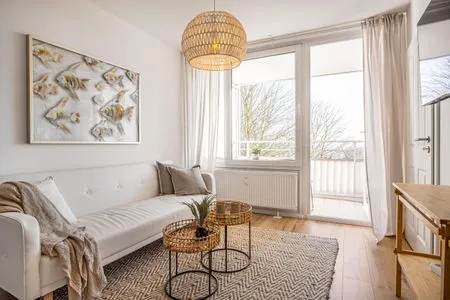 Wohnzimmer Ferienwohnung Blick auf die Eckernförder Bucht