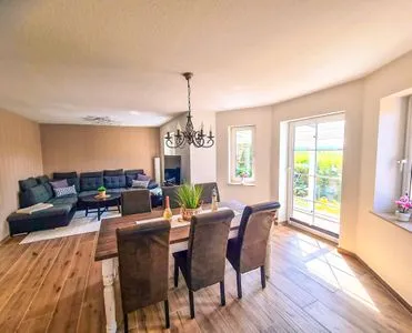 Wohnzimmer Ferienhaus Haffliebe mit Sauna und Kamin