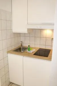 kleine Küchennische mit Cerankochfeld & Kühlschrank Haus Kleist Wohnung 3