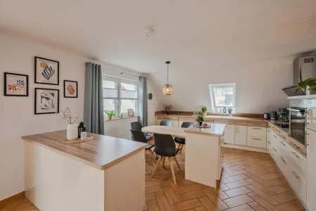 Küche / Küchenzeile Ferienwohnung Strandlerche mit Balkon, Badewanne und Dusche